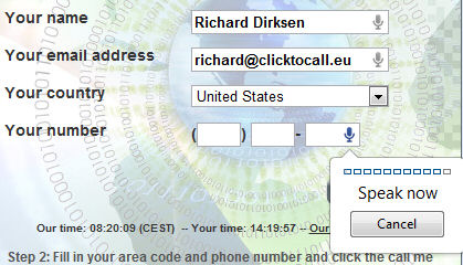 CallME! Click-to-Call Window using Google Chrome x-webkit-speech